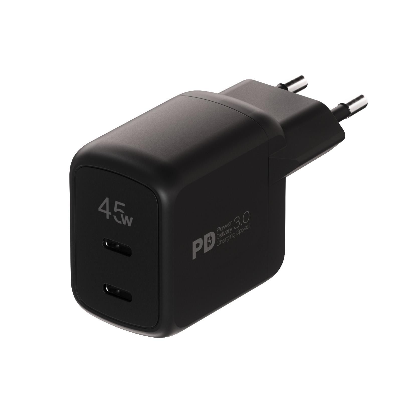 45W USB PD Dual Schnellladegerät mit GaN Technologie, schwarz