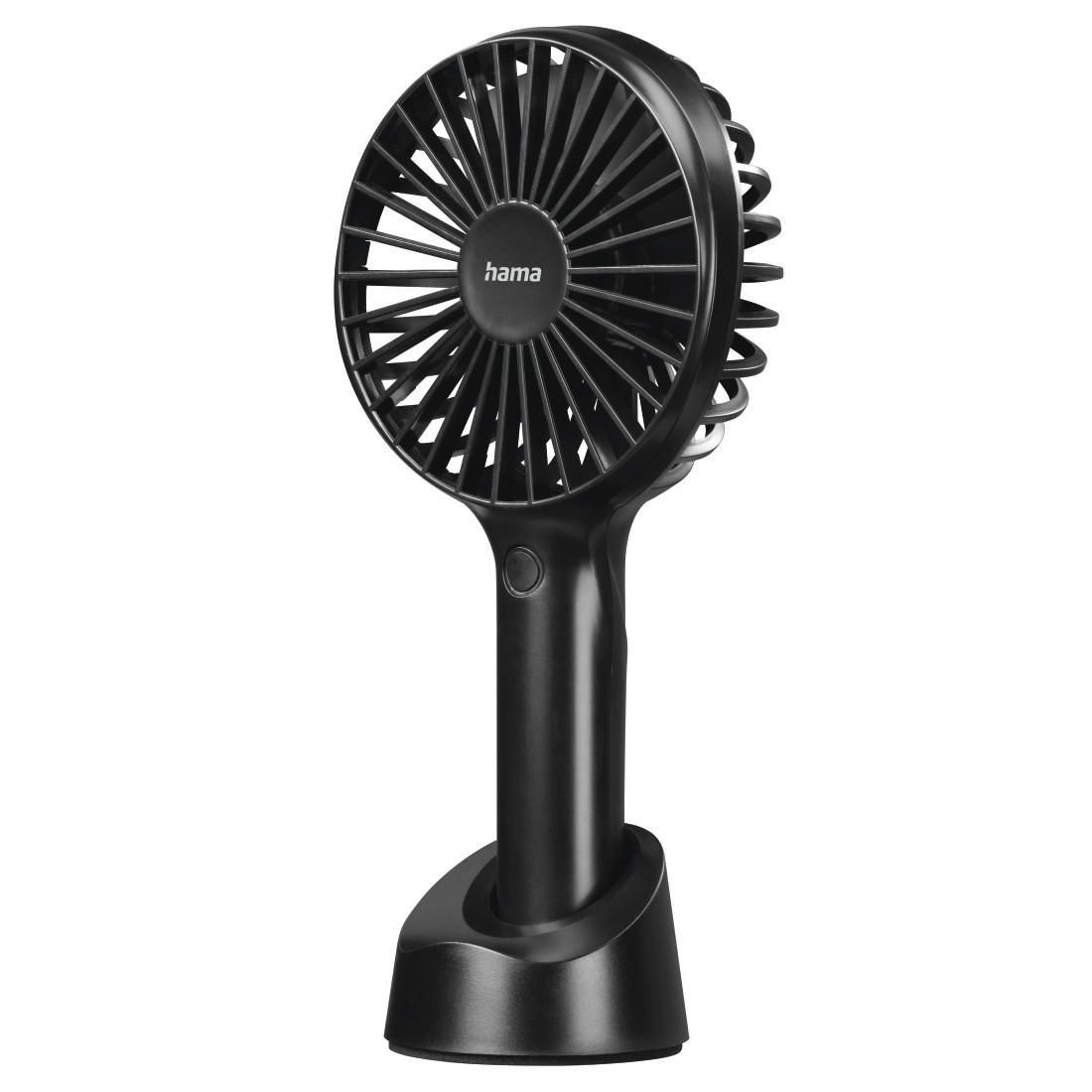 Tragbarer Handventilator, Akku aufladbar über USB, 3 Stufen, Standfuß, Schw (00012368)