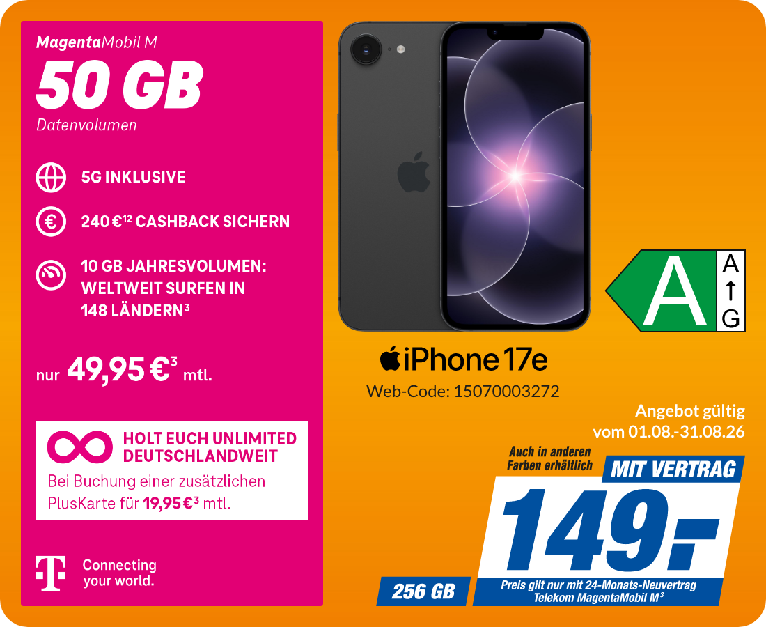 Apple iPhone 17e mit Magenta Mobil M für 149€!