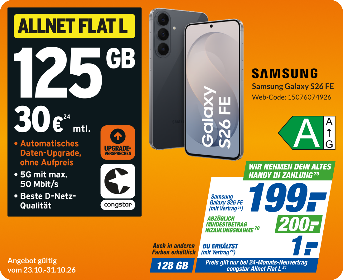 Samsung Galaxy S26 FE mit Allnet Flat L für 199€!
