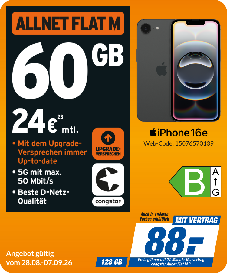 iPhone 16e mit Allnet Flat M für 88€!
