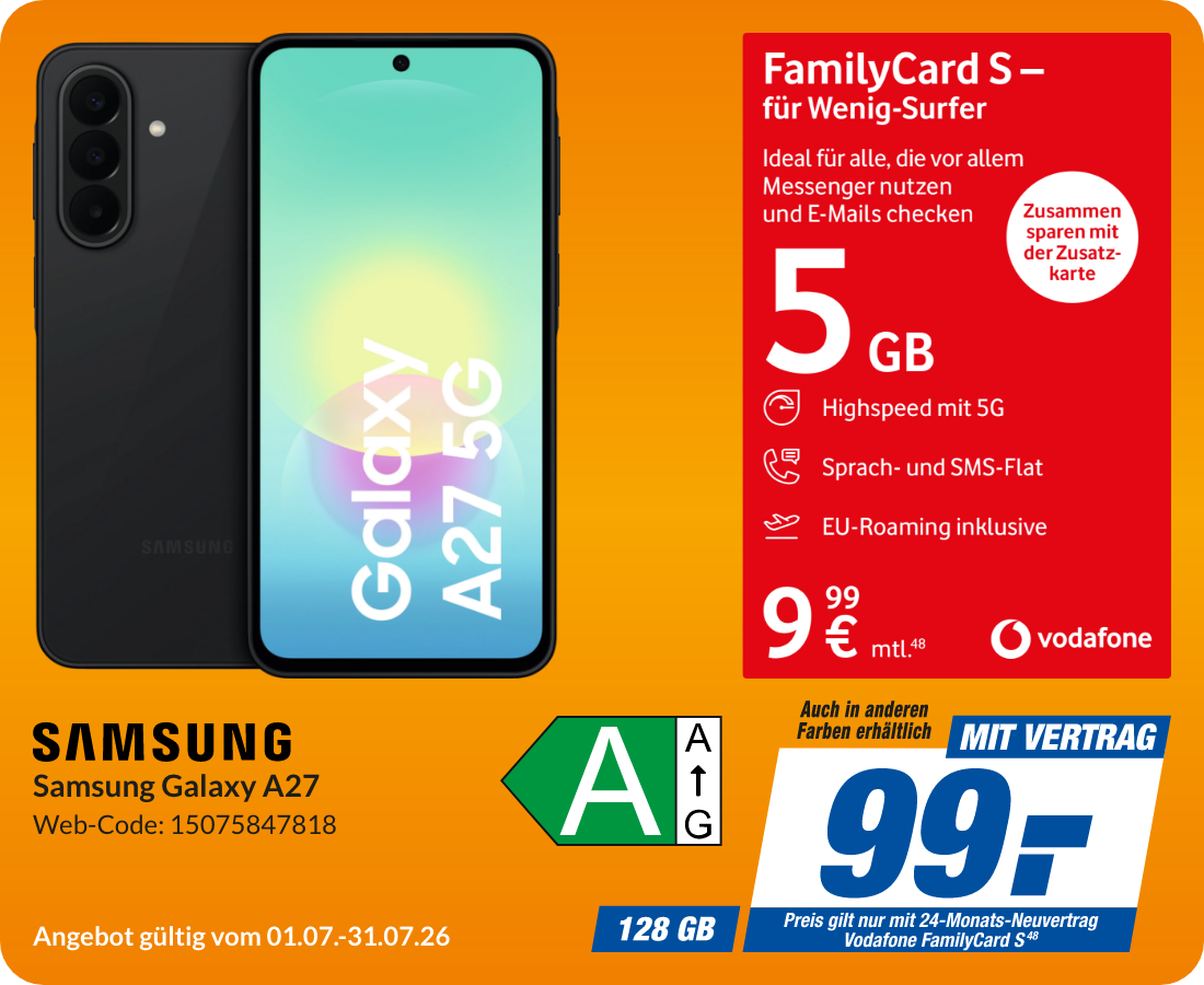 Galaxy A27 mit FamiliyCard S für 99€!
