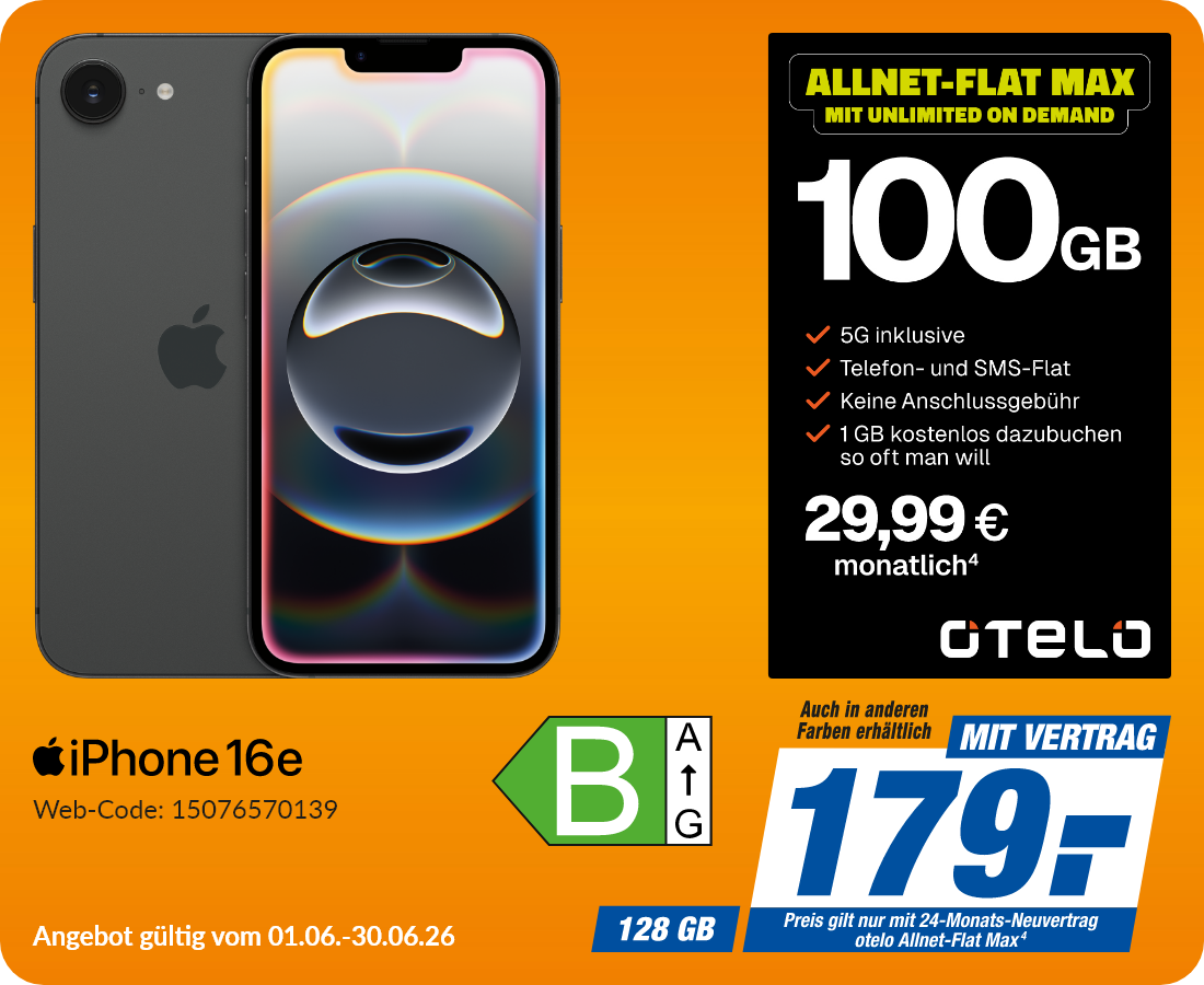 iPhone 16e mit Allnet-Flat Max für 179€!