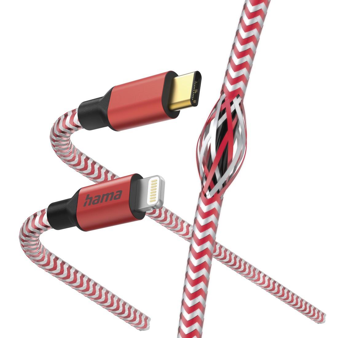 Ladekabel "Reflective", USB-C - Lightning, 1,5 m, Nylon, Rot (00201562)