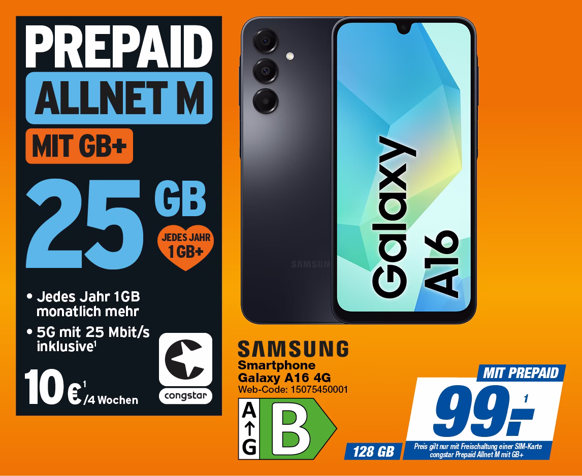 Samsung Galaxy A16 mit Congstar Prepaid Allnet M mit GB+