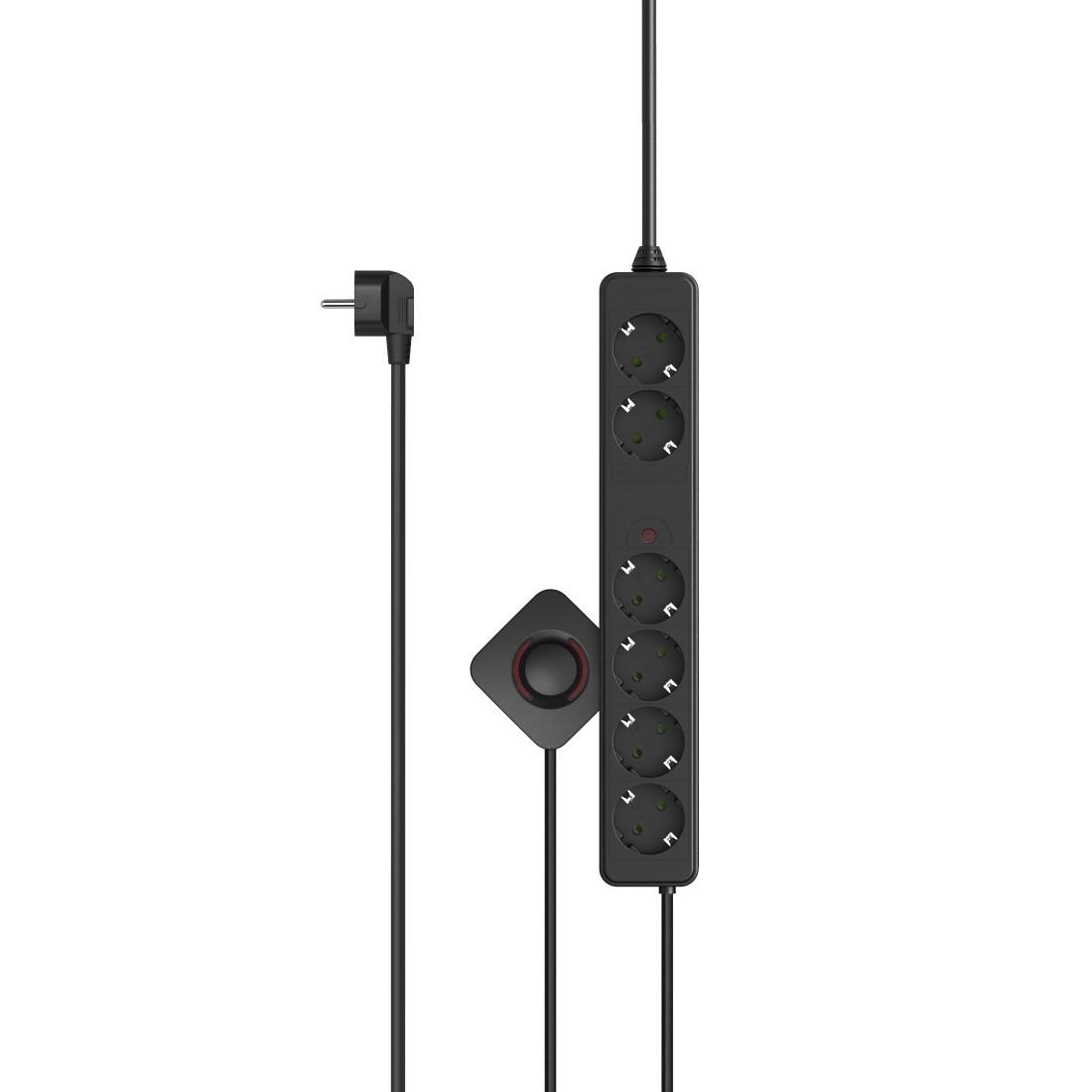 Steckdosenleiste, 6-fach, Fußschalter, 3 m (2x 1,5m ink. Schalter), Schwarz (00223142)
