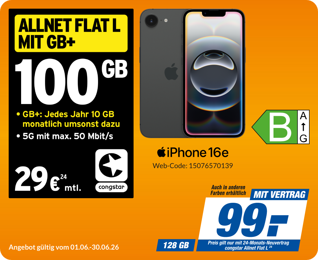 iPhone 16e mit Allnet Flat L für 99€!