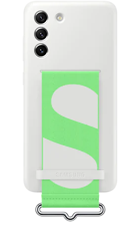 Silicone Cover mit Strap für Galaxy S21 FE, White Handyhülle