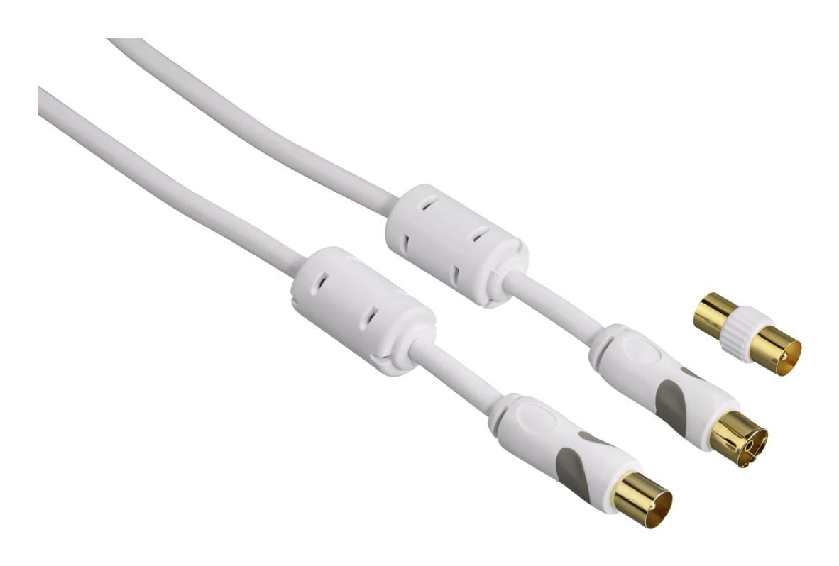 Antennen-Kabel, Koax-Stecker - Koax-Kupplung, Ferrit, 2,0 m, 95dB, Weiß