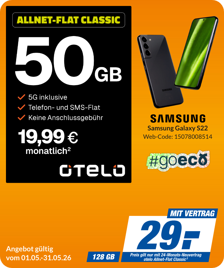 Samsung S22 mit Allnet Flat Classic für 29€!