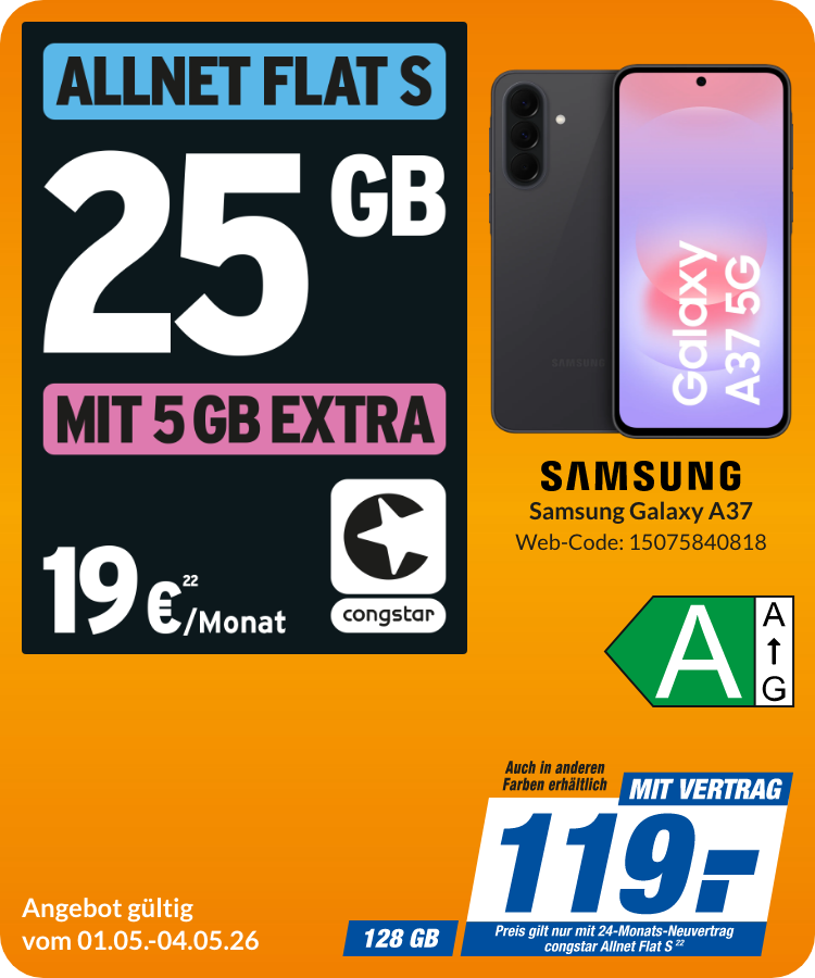 Samsung A37 mit Allnet Flat S für 119€!