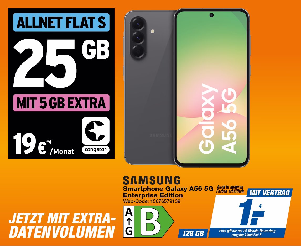Samsung Galaxy A56 mit congstar Allnet Flat S mit 5GB Extra Daten