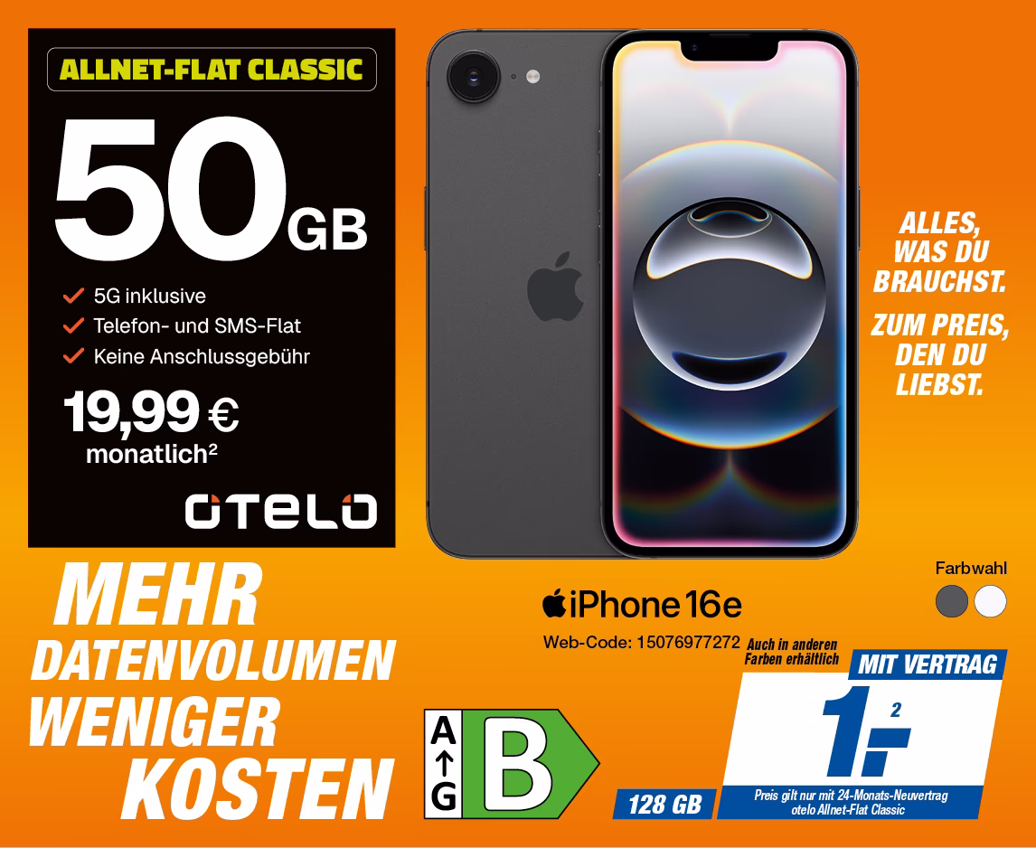 iPhone 16e mit Otelo Allnet-Flat Classic