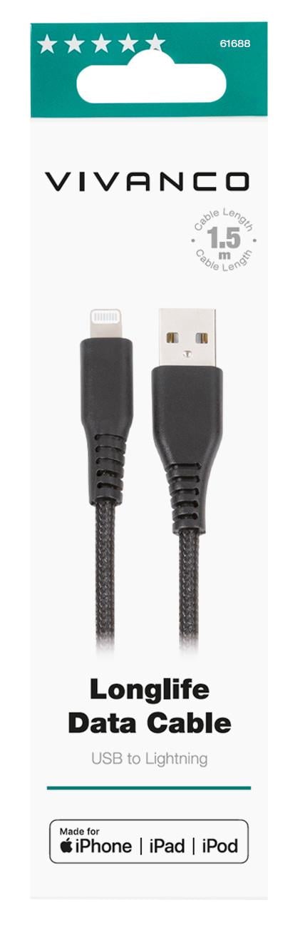 LongLife USB auf Lightning, 1,5m, schwarz (61688)