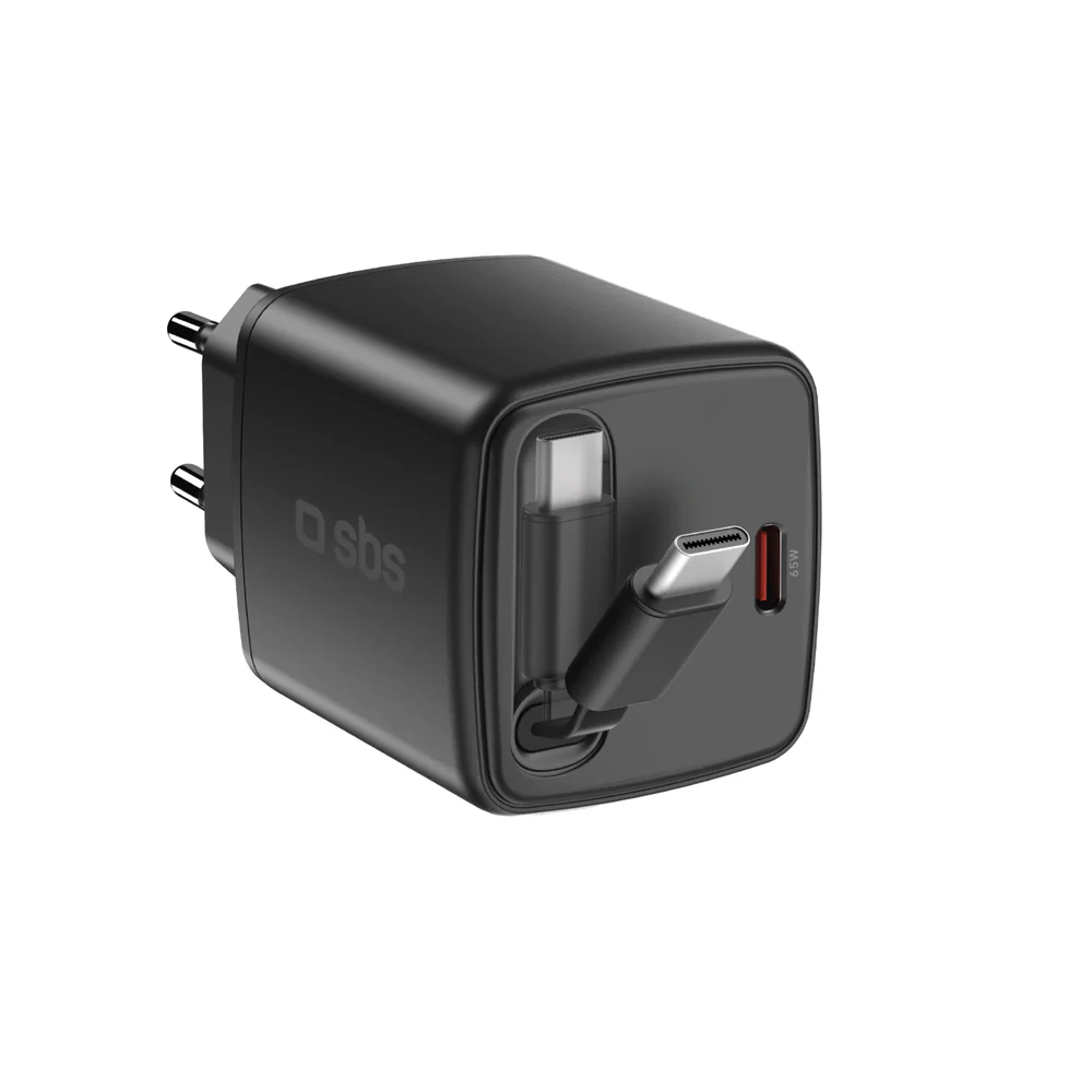 GaN-USB-C-65-W-Ladegerät mit einziehbarem Kabel