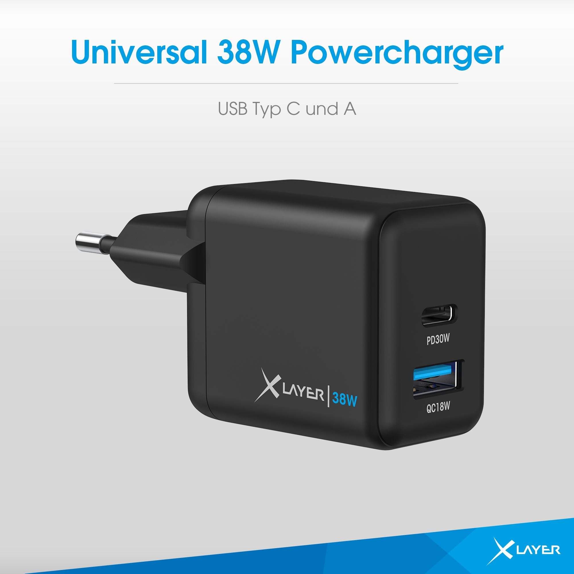 Universal 38W Powercharger USB Typ C, Black