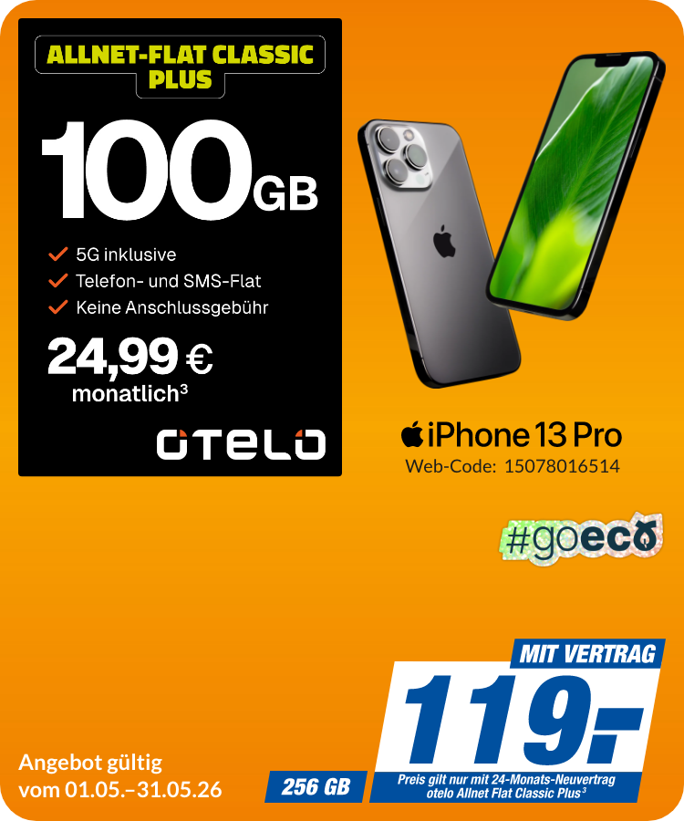 Apple iPhone 13 Pro mit Allnet Flat Classic Plus für 119€!