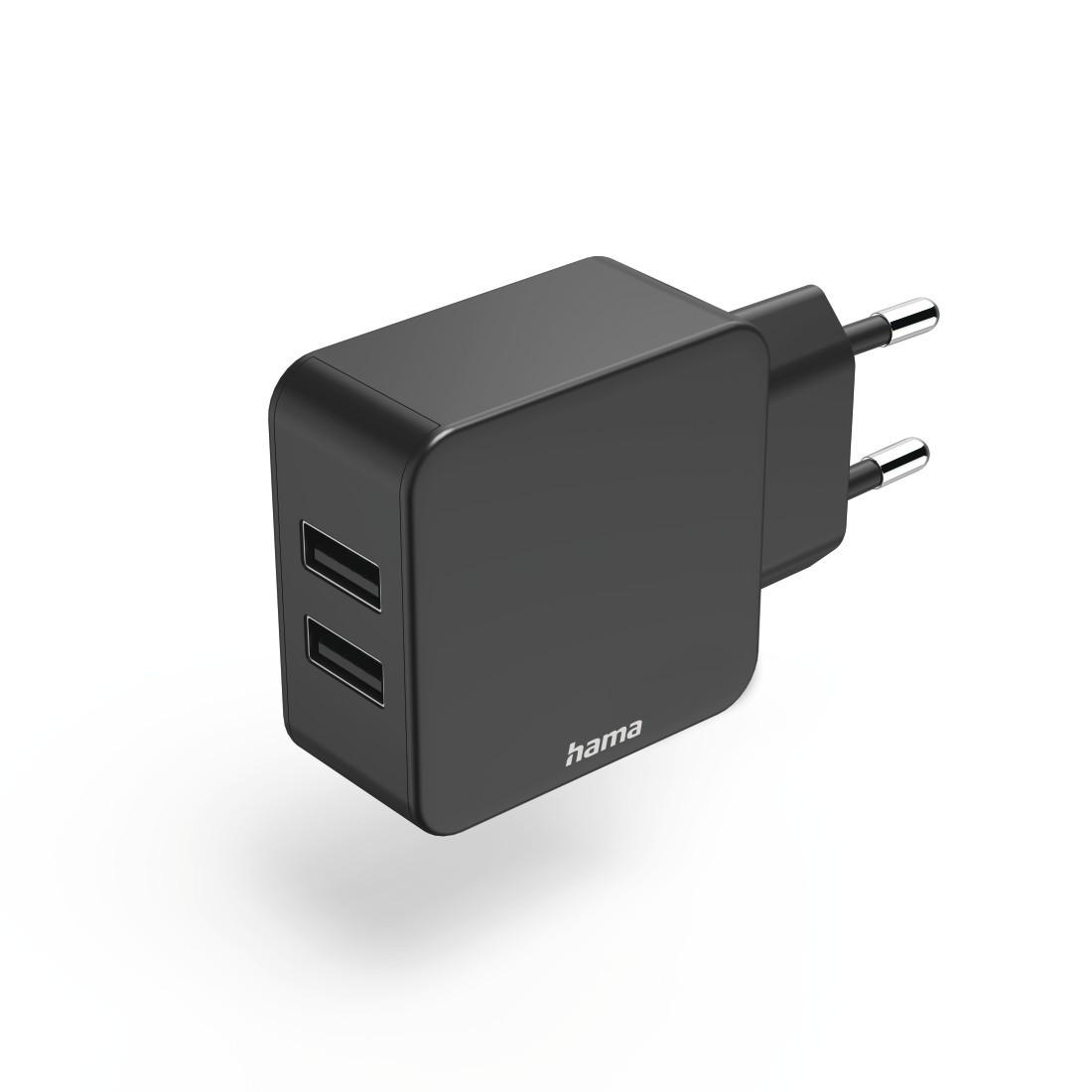 2-fach-Ladegerät, USB-A-Netzteil, 2,4 A, Universaladapter, 12 W, Schwarz (00223371) Ladegerät (USB-A)