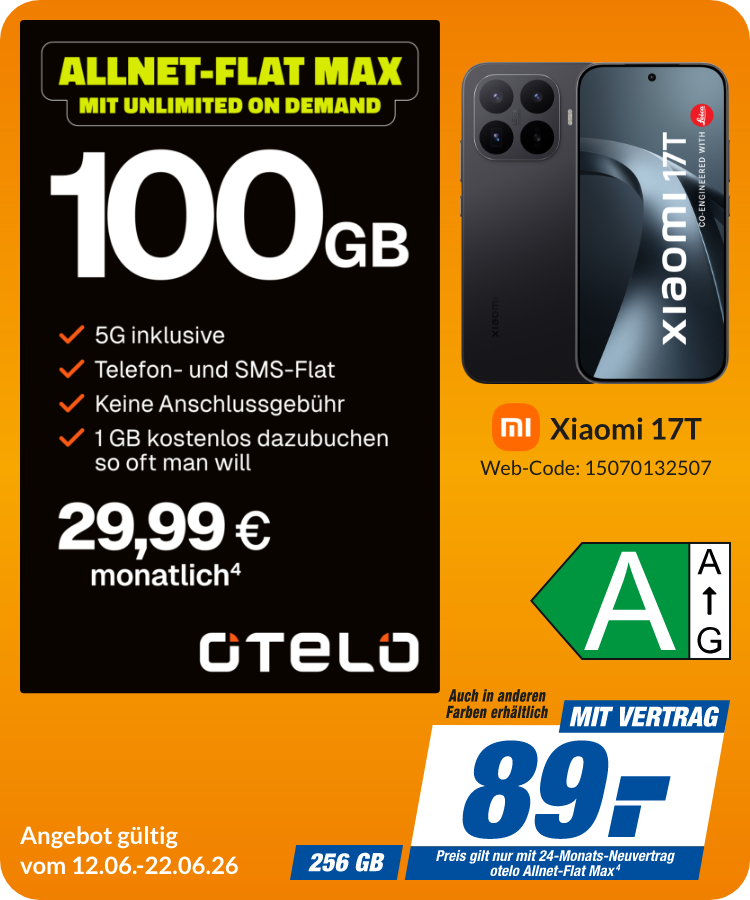Xiaomi 17T mit Allnet-Flat Max für 89€!