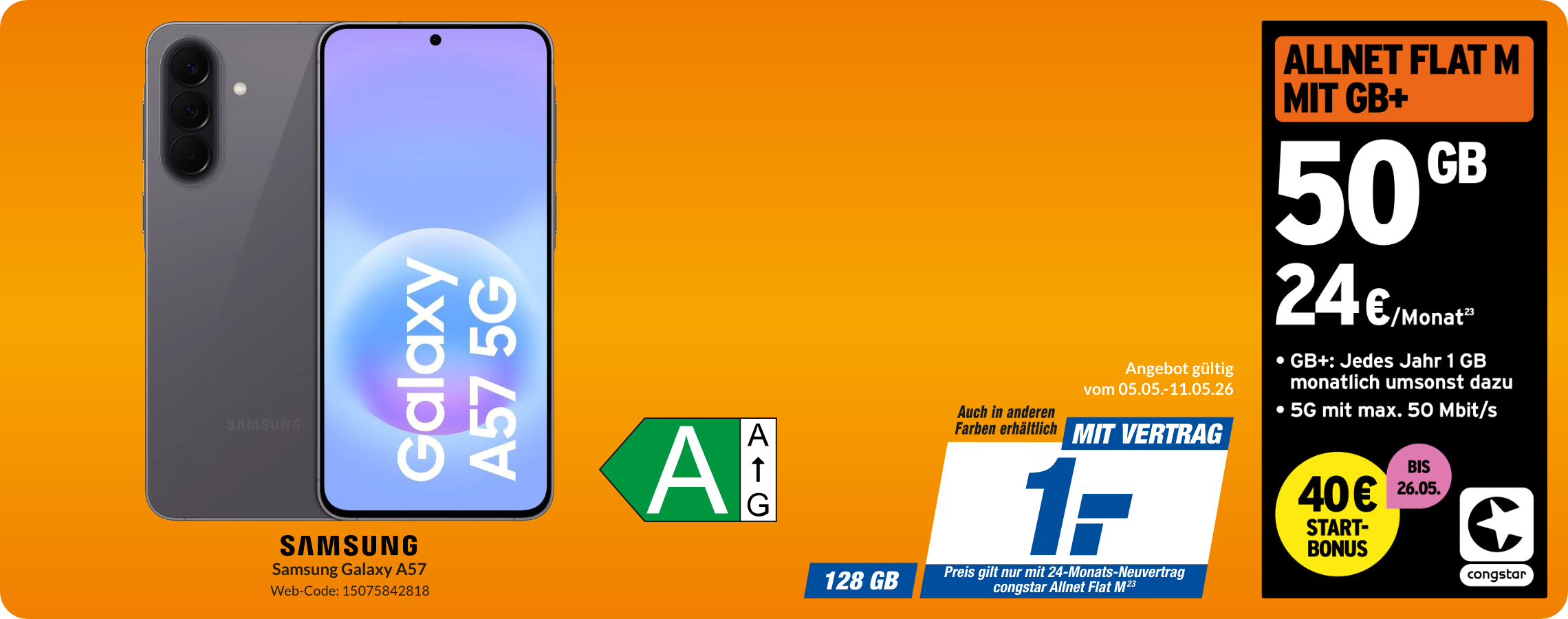 Galaxy A57 mit Allnet Flat M für 1€!