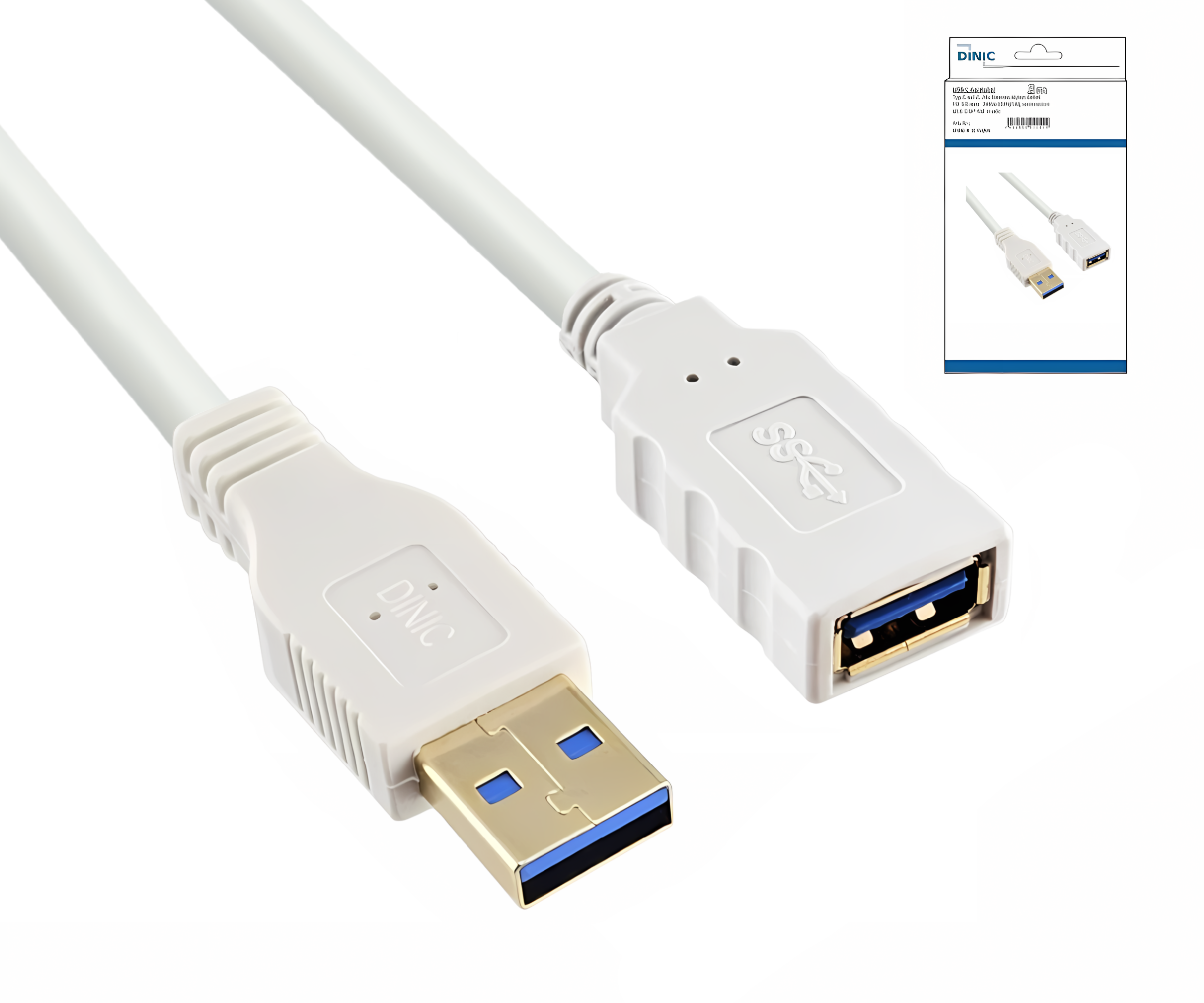 USB 3.0 Verlängerung A Stecker-Buchse, 3P AWG 28/1P AWG 24, vergoldete Kontakte, weiß, 2,00m