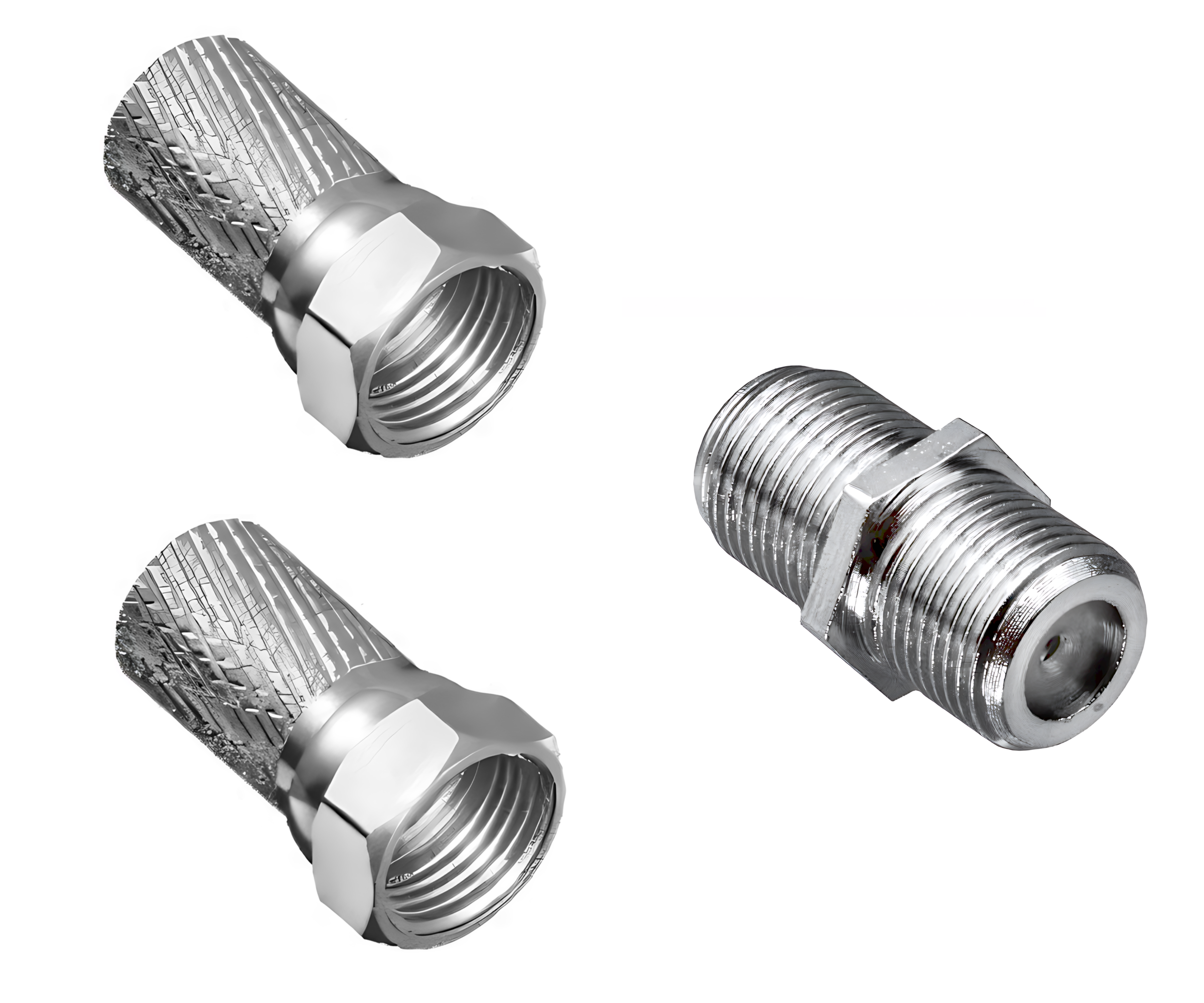 2x Aufdreh-F-Stecker, 1x F-Verbinder in DINIC Box