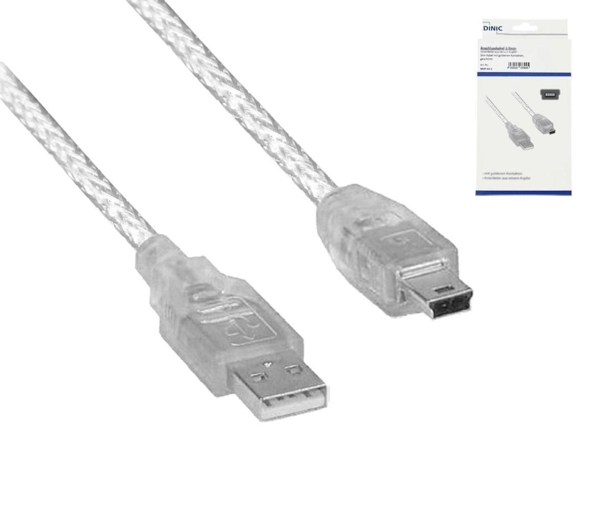 USB-A 2.0 Stecker auf 5pin mini Stecker Kabel, AWG 28/26, transparent, 2 m