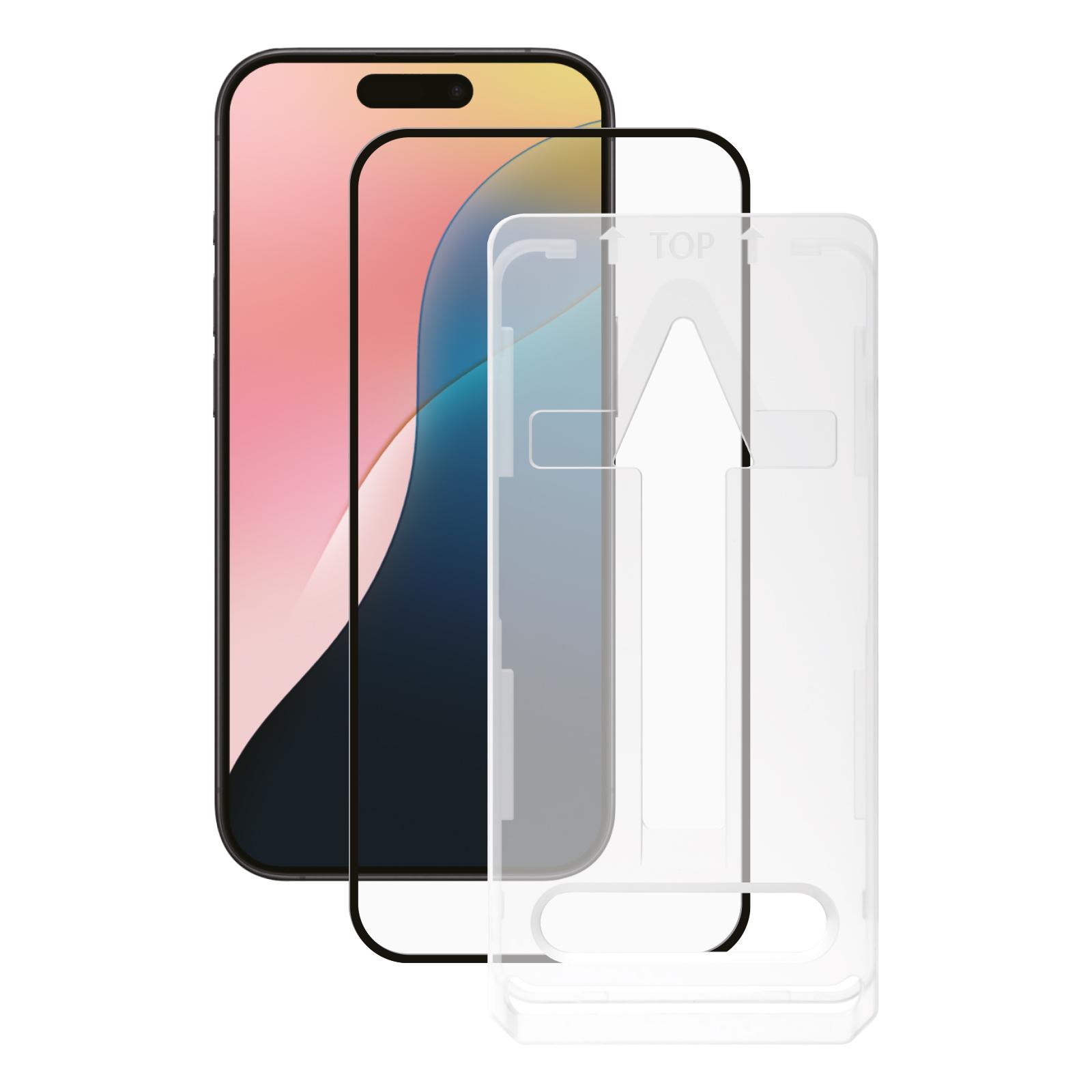 Full Screen Displayschutzglas für iPhone 16, iPhone 15, Easy Applikator Installation (64218)