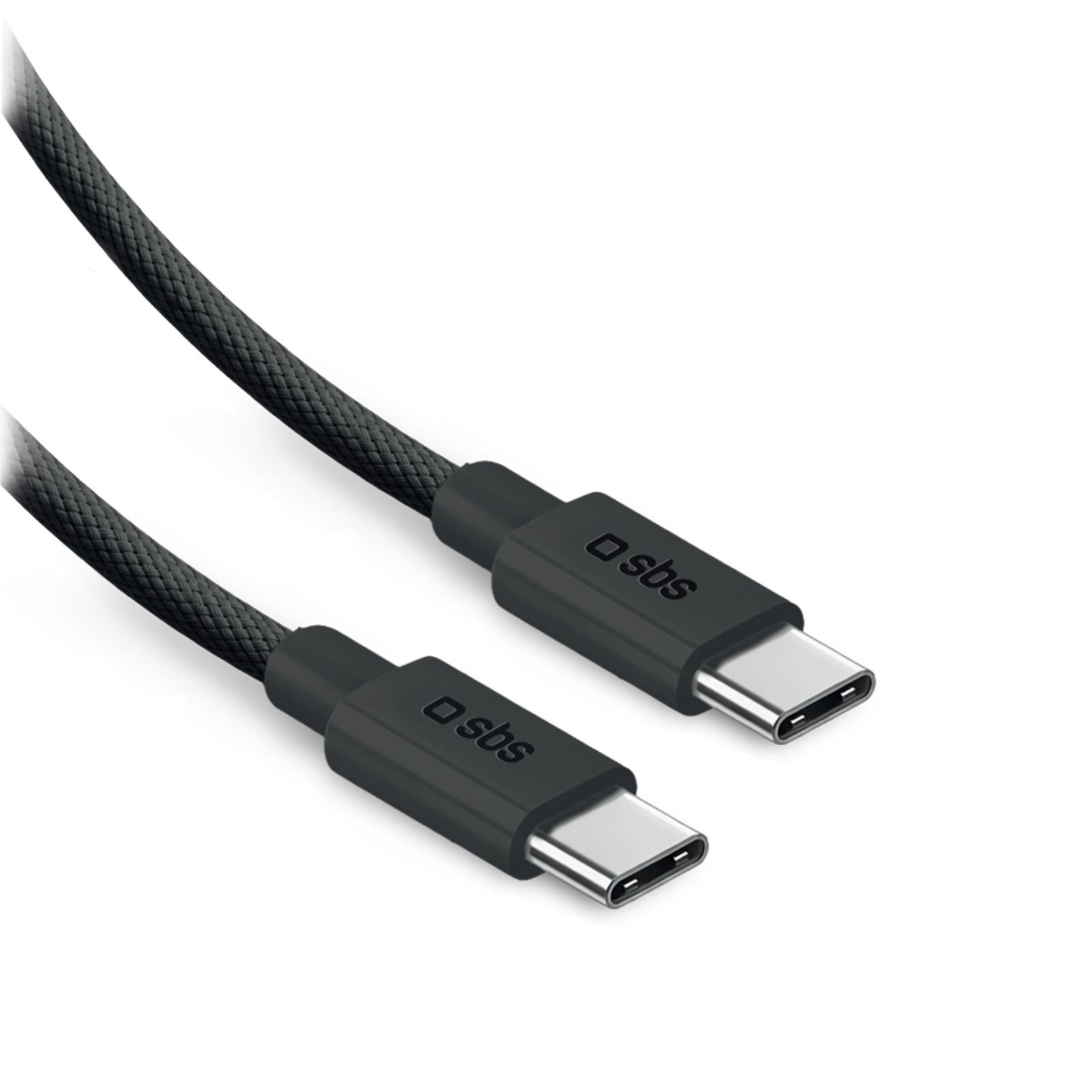 USB-C 2.0 Lade- und Datenkabel 240W 2 Meter aus geflochtenem, verhedderungsfreiem Nylon, Schwarz