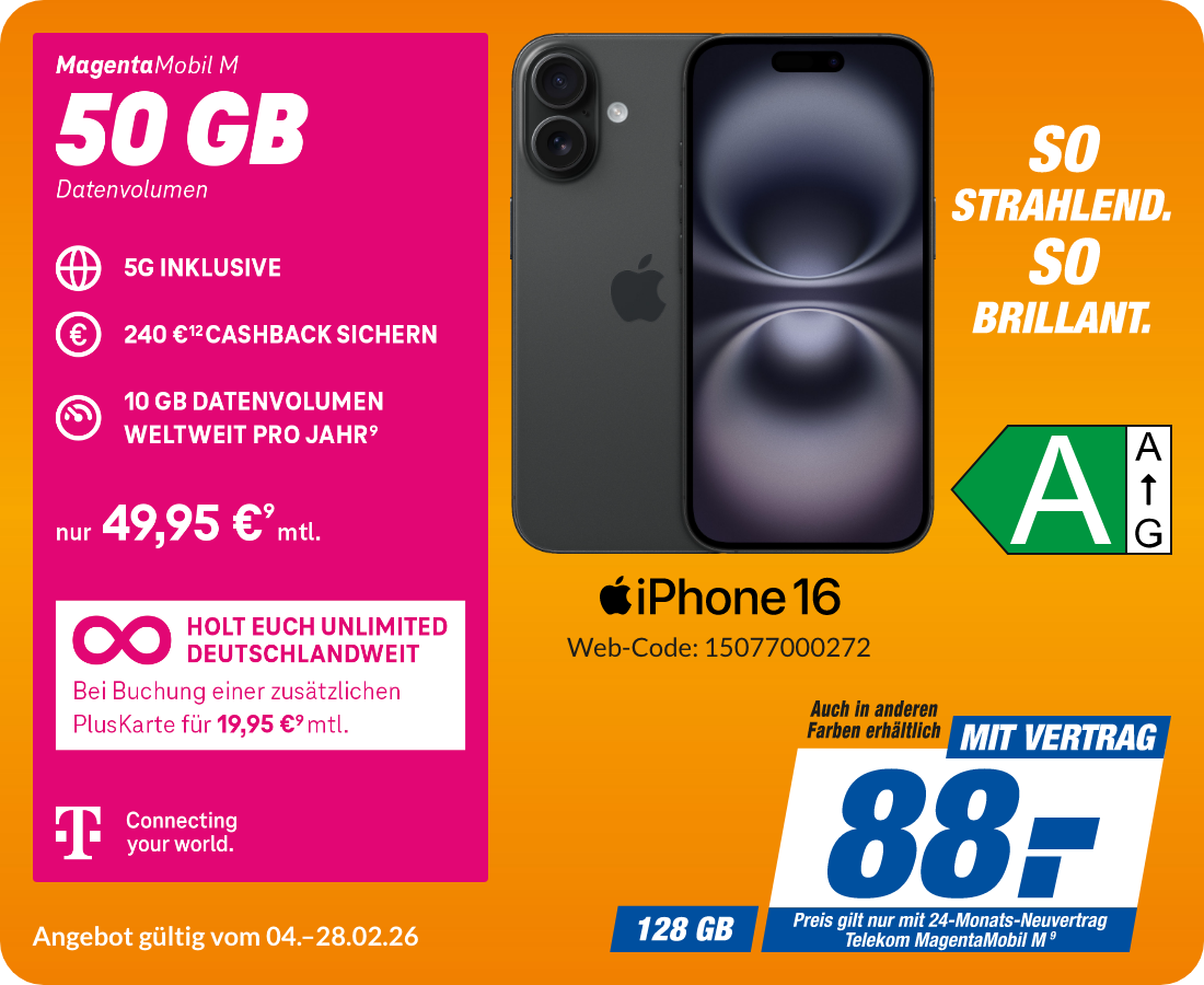 iPhone 16 mit Magenta Mobil M für 88€!
