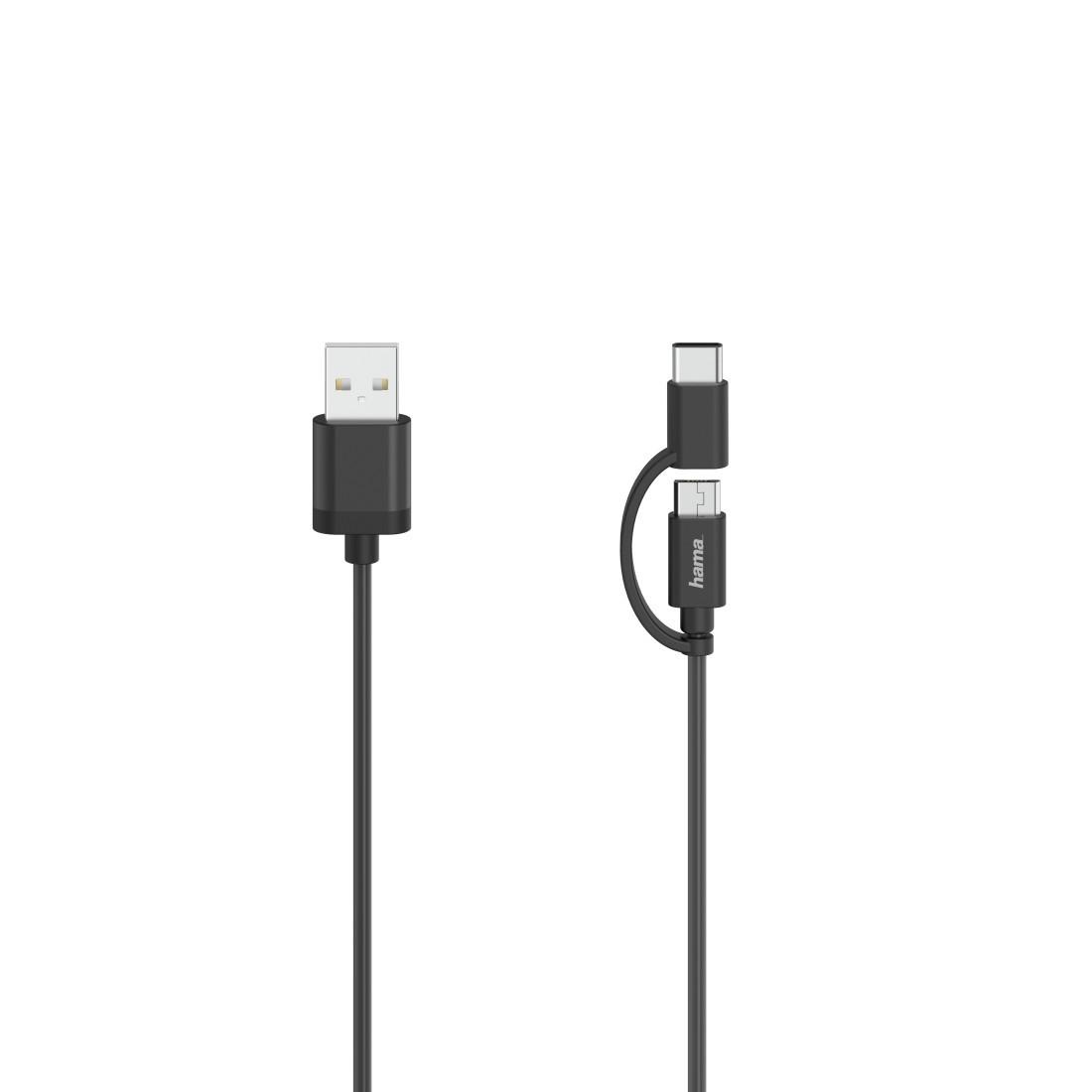 Micro-USB-Kabel, 2in1, inkl. Adapter auf USB-C, USB 2.0, 0,75 m (00200616)