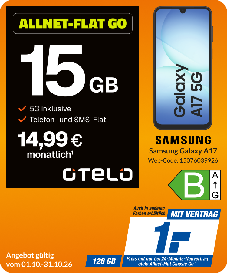Samsung Galaxy A17 mit Allnet Flat GO für 1€!