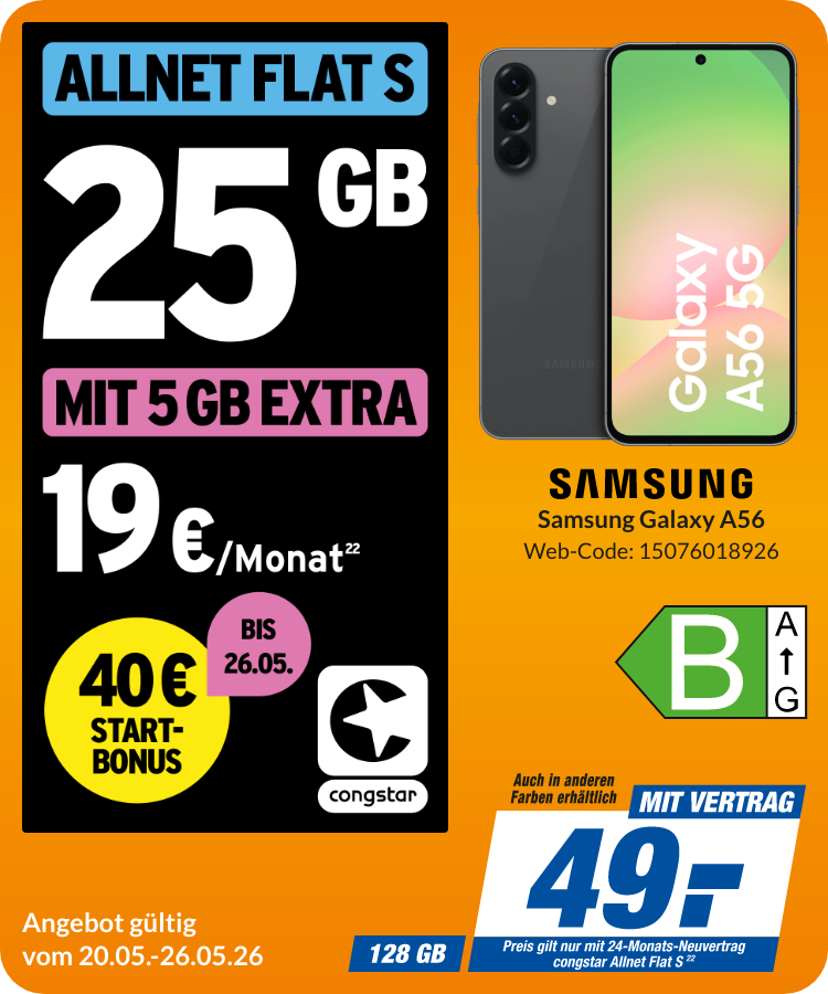 Samsung A56 EE mit Allnet Flat S für 49€!