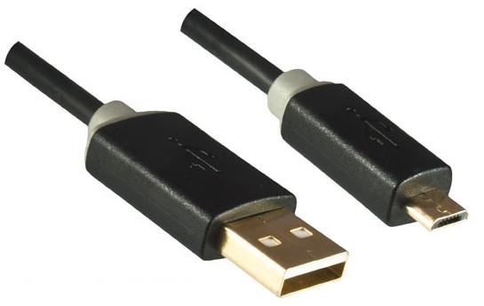 Micro USB Kabel A auf micro B Stecker, 2m, schwarz