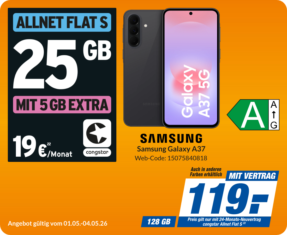 Samsung A37 mit Allnet Flat S für 119€!
