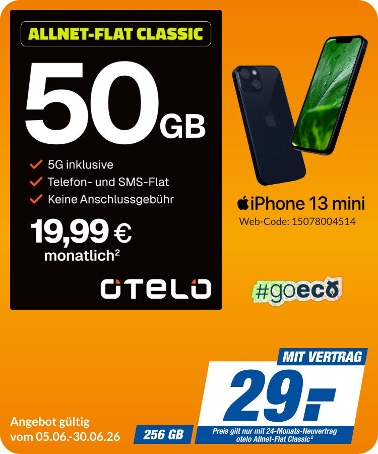 iPhone 13 mini mit Allnet Flat Classic für 29€!