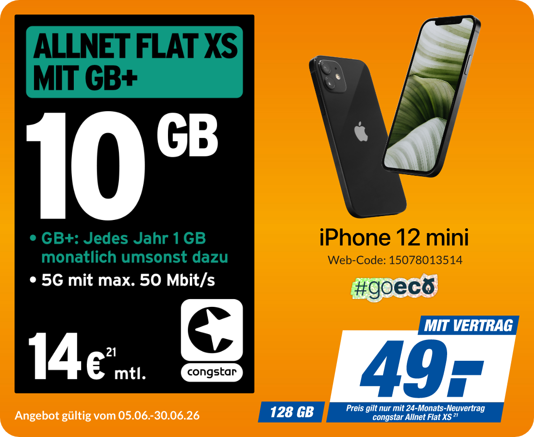 iPhone 12 Mini mit Allnet Flat XS für 49€!