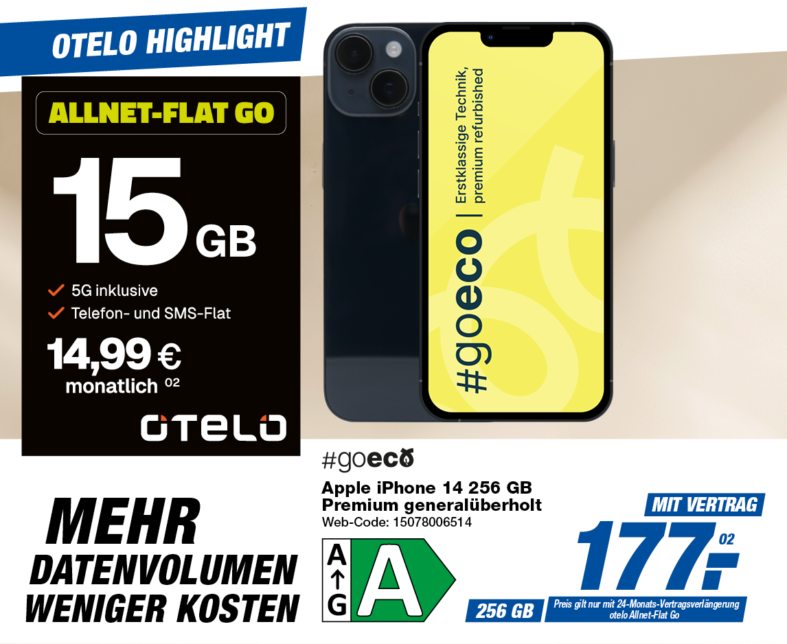 📱 iPhone 14 Premium generalüberholt – Mehr Datenvolumen, weniger Kosten ♻️