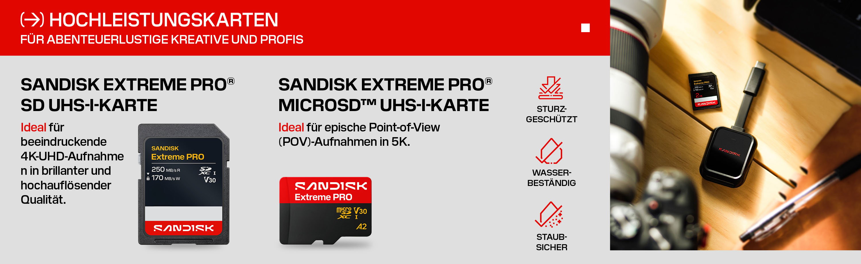 SanDisk Extreme PRO Speicherkarten für 4K-Aufnahmen und POV-Videos