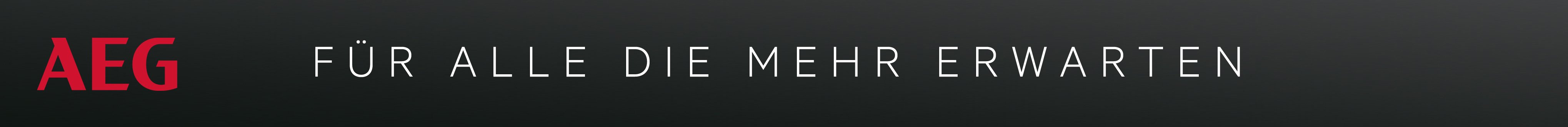 AEG Logo mit dem Markenclaim „Für alle die mehr erwarten“ auf dunklem Hintergrund