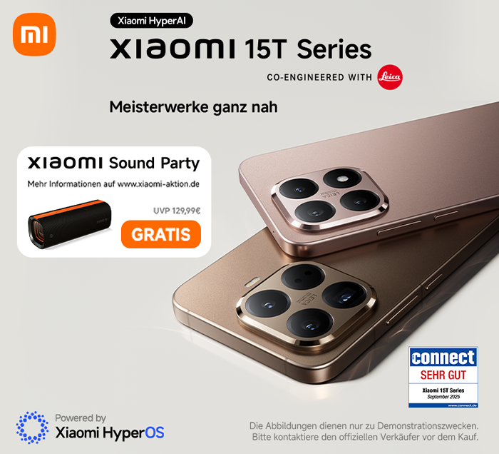 Jetzt das neue Xiaomi 15T kaufen und gratis Xiaomi Sound Party (UVP 129,99 €) sichern!*