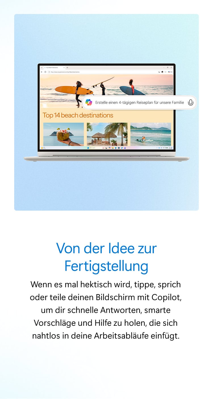 Laptop mit Copilot-Unterstützung für Ideen, Planung und Produktivität