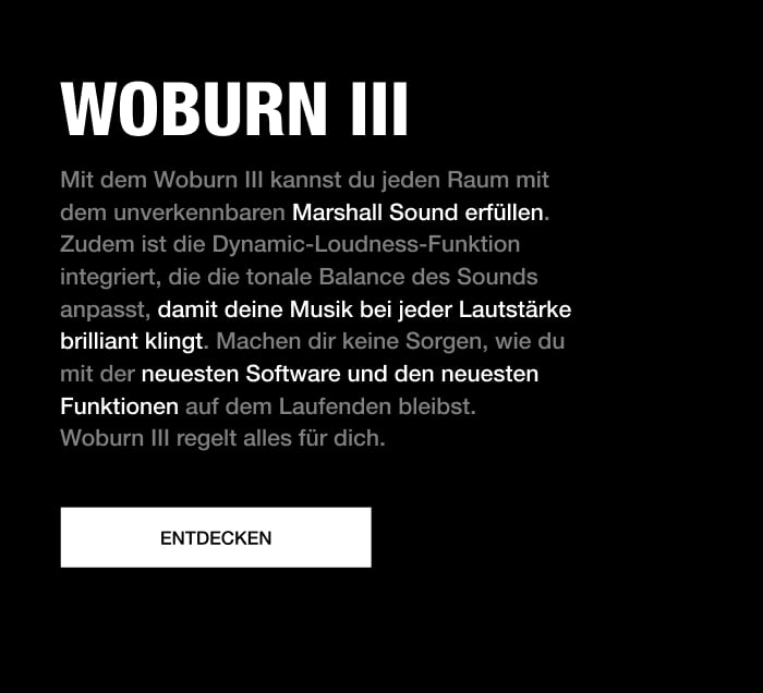 Marshall Woburn III Bluetooth-Lautsprecher mit Dynamic-Loudness-Funktion.