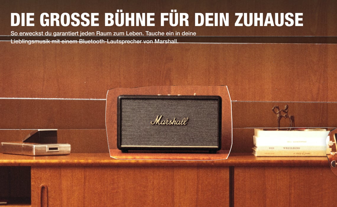 Stylischer Marshall Bluetooth-Lautsprecher als Highlight im Wohnzimmer – perfekter Sound und klassisches Design für dein Zuhause.