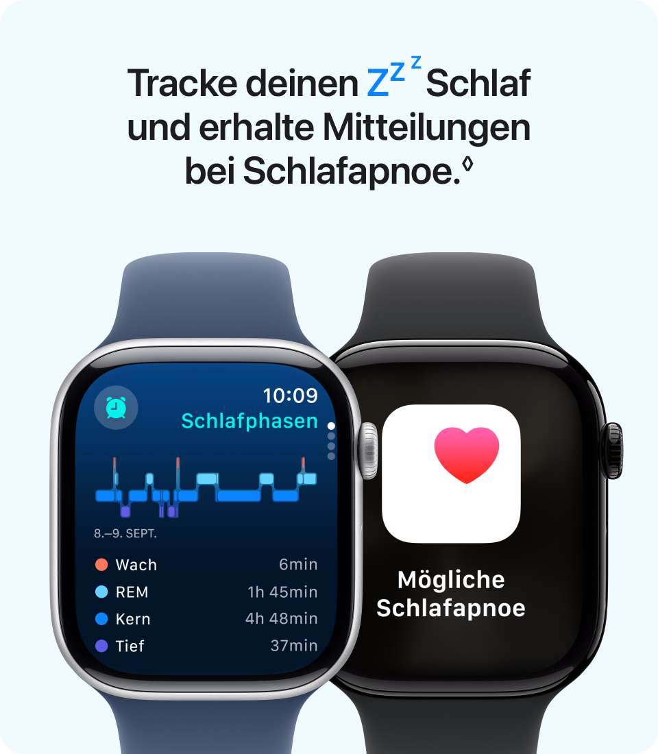 Tracke deinen Schlaf und erhalte Mitteilungen bei Schlafapnoe. Tracke deinen Schlaf und erhalte Mitteilungen bei Schlafapnoe.