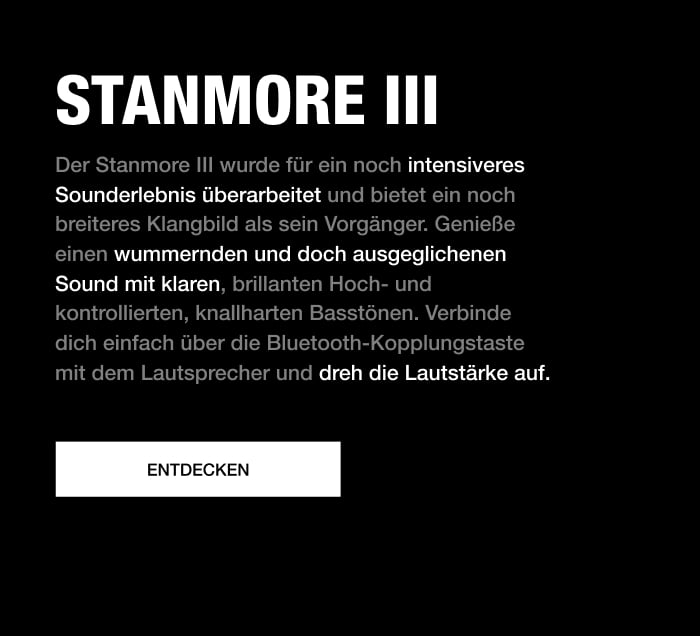 Marshall Stanmore III Lautsprecher – leistungsstarker Bluetooth-Speaker mit klarem Klang und kräftigen Bässen.