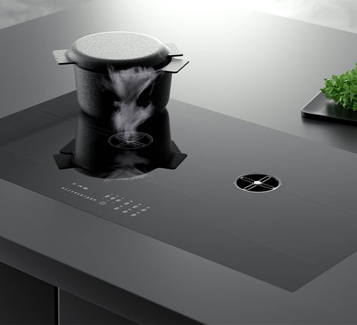 Flächeninduktion mit integriertem „JET AIR“- Kochfeldabzug