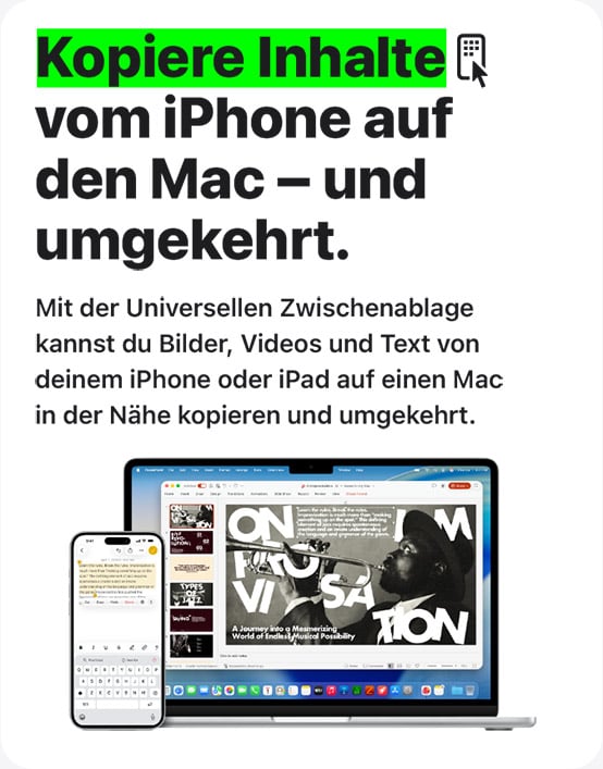 Kopiere Inhalte vom iPhone auf den Mac - und umgekehrt.