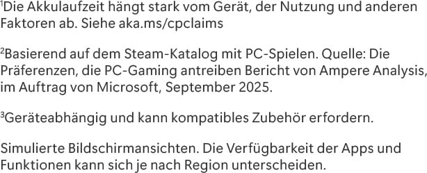 Fußnoten und rechtliche Hinweise zu Windows 11 und Copilot+ PCs