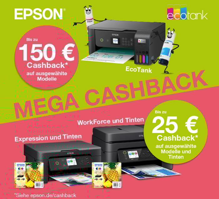 Epson Mega Cashback Bis zu 150 € Cashback sichern!*